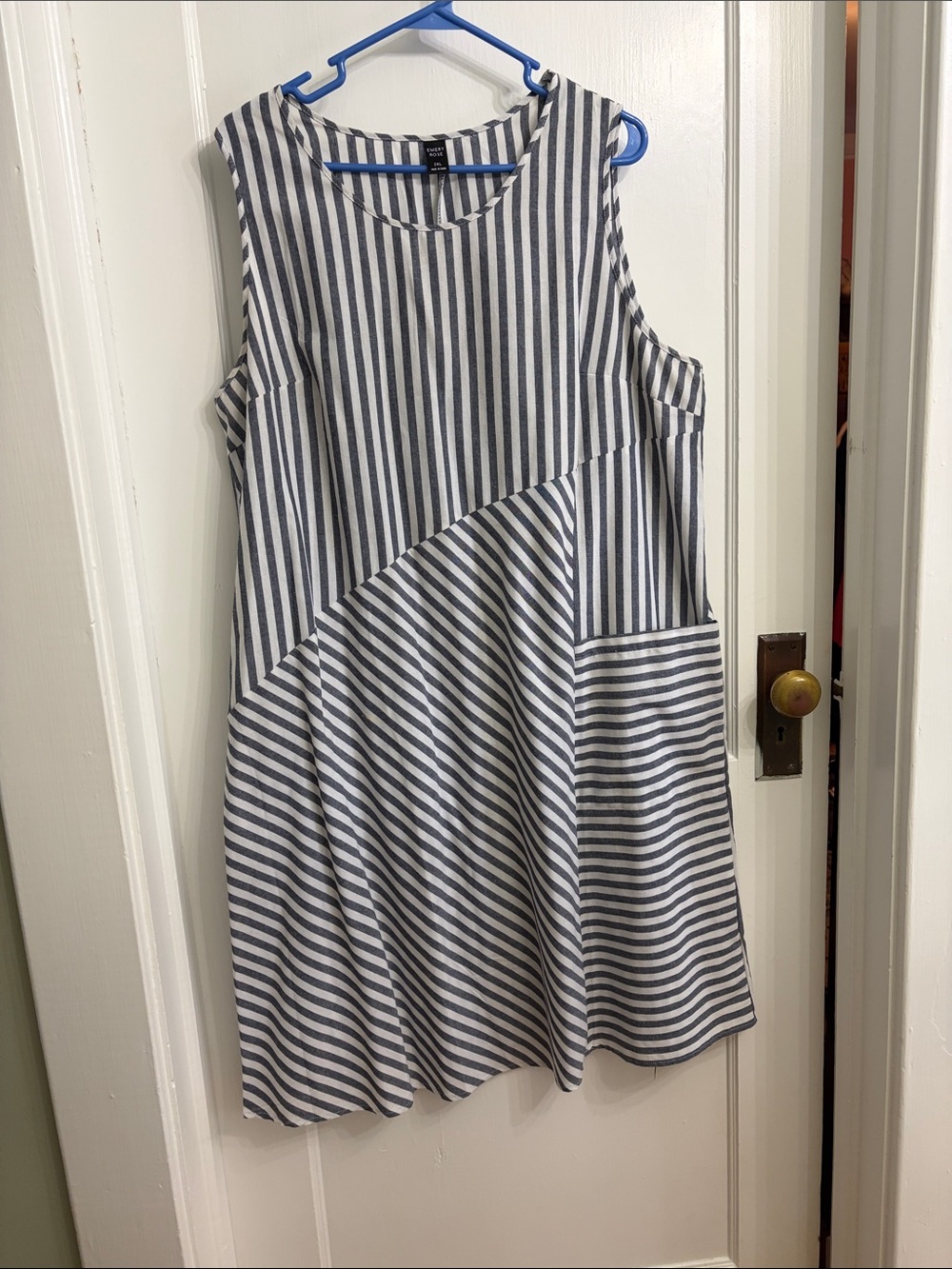 Sleeveless Blue and White Striped Casual A-Line Dress